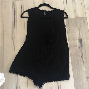 Black Keyhole Pom Pom Playsuit Romper